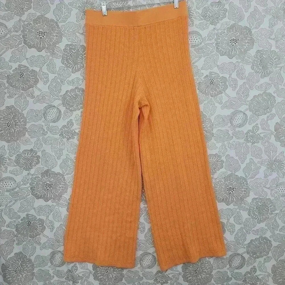 NWOT Orange Ribbed Knit Wide Leg Pants NY&C Womens Size L - Picture 2 of 7